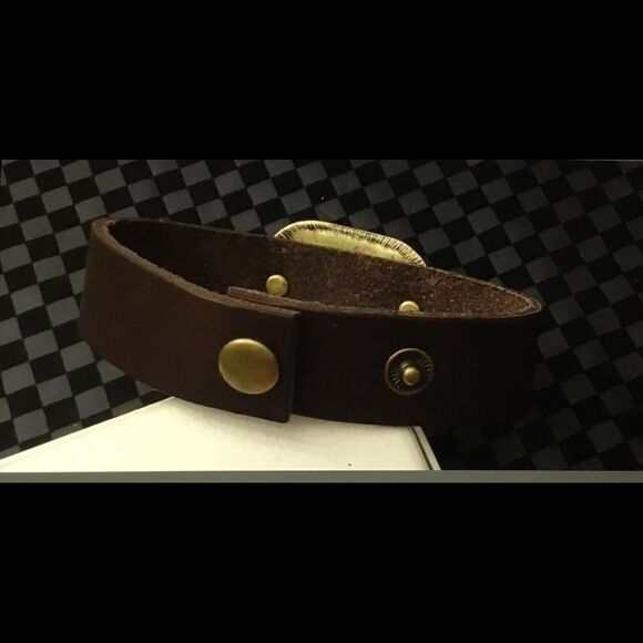 Octagonal Turquoise Gem Brown Leather Bracelet - Picture 3 of 3